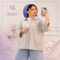 شومیز مانتویی لینن کرم زنانه