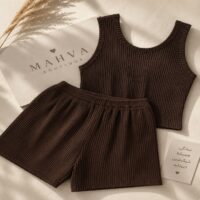 ست تاپ شورتک قهوه ای دخترانه و زنانه