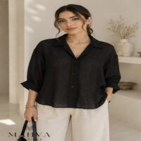 شومیز لینن کنفی مشکی زنانه