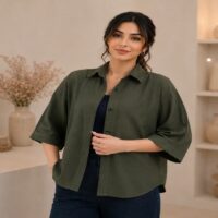 شومیز زنانه الیافی سبز زیتونی
